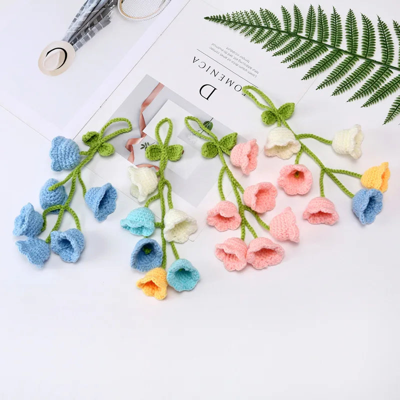 Car Interior Hanging Accessories Cute Car Accessories Bellflower Hand Knitted Car Pendant Rear View Mirror Accessories Hanging
