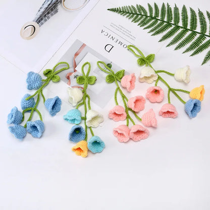 Car Interior Hanging Accessories Cute Car Accessories Bellflower Hand Knitted Car Pendant Rear View Mirror Accessories Hanging