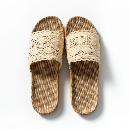 Summer Ladies' Lace Slippers Internet Famous Home Use Anti-Slip Linen Slippers for Women Comfortable Floor Slippers