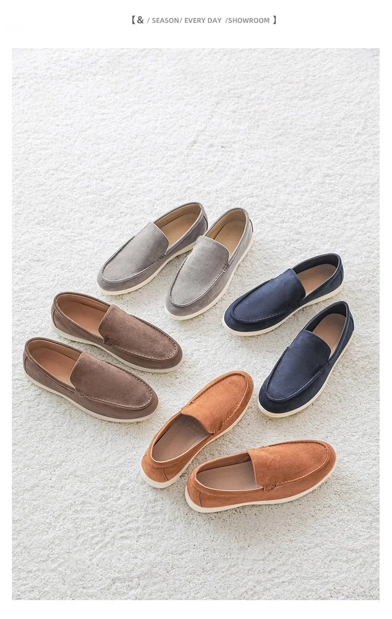 2025 Men's Classic Loafers | Fashionable Suede Flats with Round Toe Design | Comfortable Lazy Slip-on Shoes