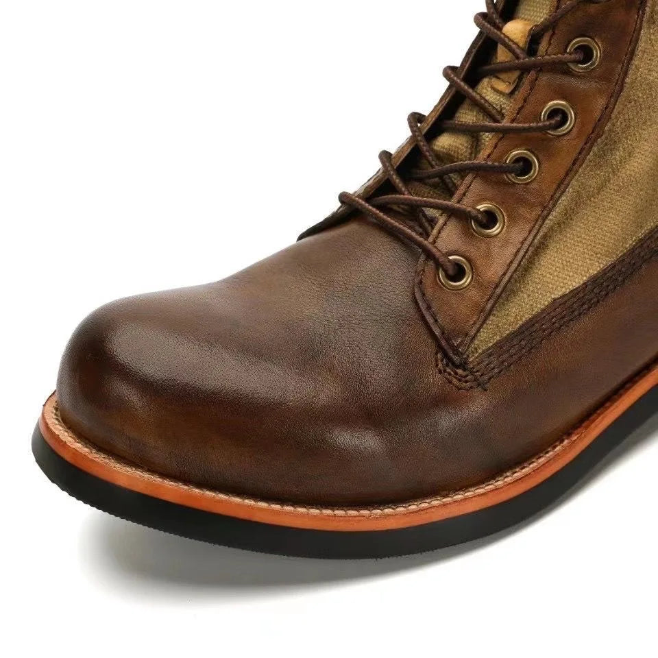 New Brown Boots for Men Black Business Handmade Men's Short Boots Round Toe Slip-On Ankle Boots Motorcycle Boots Combat Boots