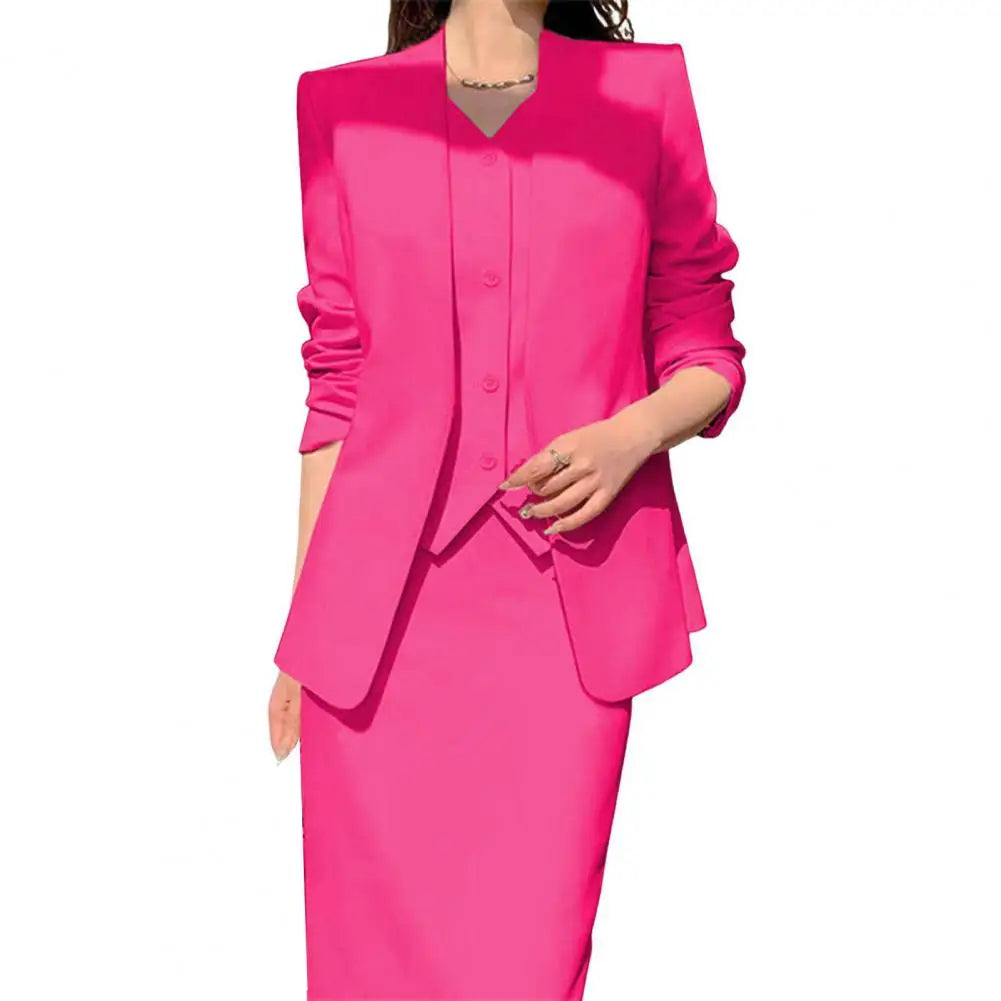 Elegant 2-Piece Business Suit Set - Professional Blazer & High Waist Midi Skirt