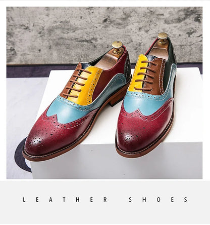 Men Business Dress shoe Colorful  Lace up Fashion Man Casual Leather Oxfords shoes Flat Leisure Wedding Party shoe Men Big Size