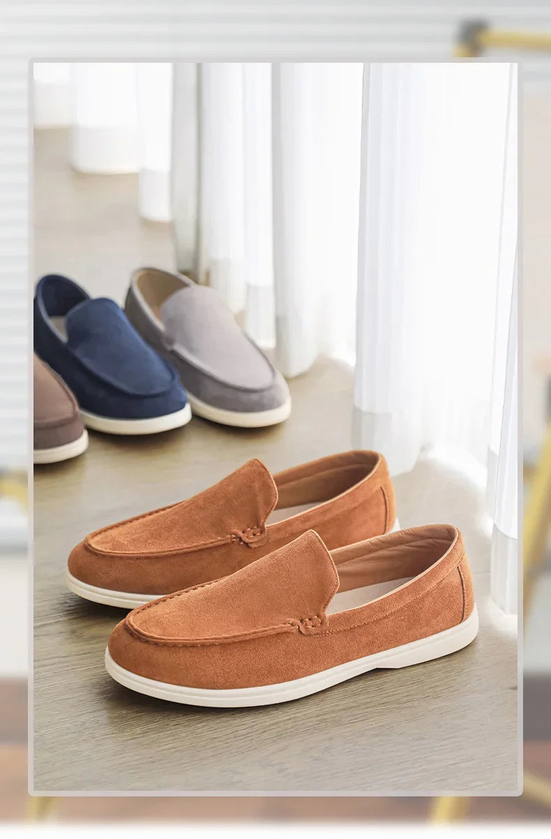 2025 Men's Classic Loafers | Fashionable Suede Flats with Round Toe Design | Comfortable Lazy Slip-on Shoes