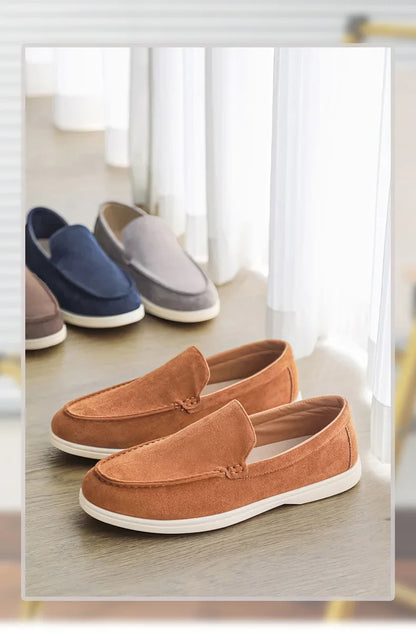 2025 Men's Classic Loafers | Fashionable Suede Flats with Round Toe Design | Comfortable Lazy Slip-on Shoes