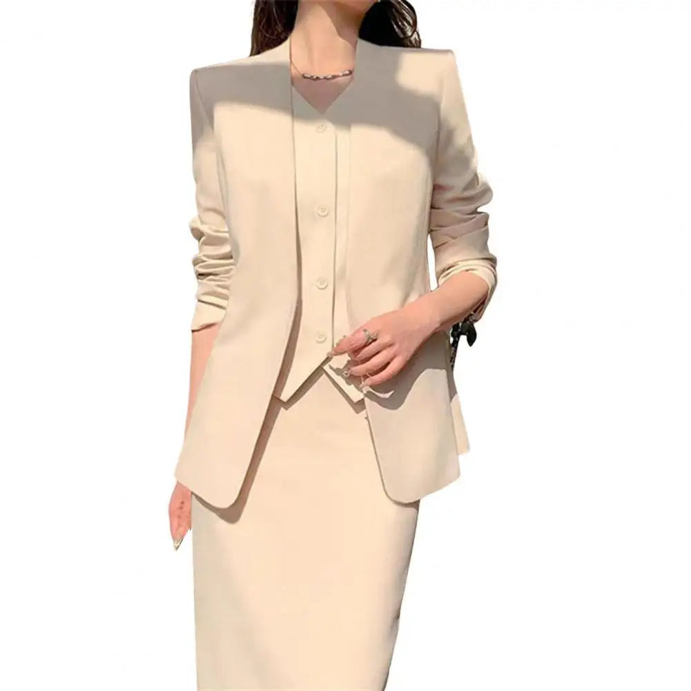 Elegant 2-Piece Business Suit Set - Professional Blazer & High Waist Midi Skirt