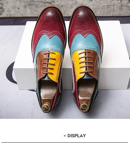 Men Business Dress shoe Colorful  Lace up Fashion Man Casual Leather Oxfords shoes Flat Leisure Wedding Party shoe Men Big Size