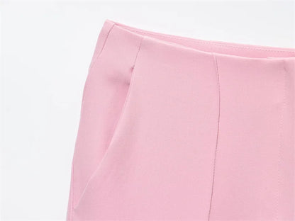 Chic Pink 2-Piece Casual Set - Flared Hem Vest & Wide Leg Pants