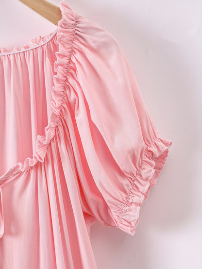 Romantic Lace Trim Princess Nightdress - Soft, Sweet, and Cute V-Neck Ruffle Hem Sleep Dress for Women - Comfortable, Breathable, and Relaxed Fit Sleepwear & Dresses for a Good Night's Sleep