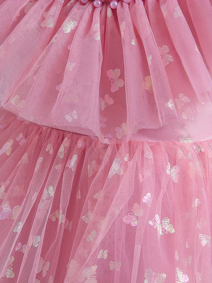 Beautiful Butterfly Ruffle Mesh Tutu Dress - Elegant Girls' Party Dresses for Birthday Gifts - Stylish Solid Colors, Ruffled Design, and Flowy Mesh Fabric