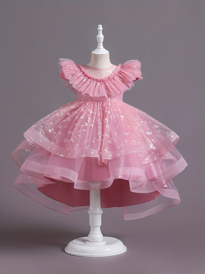 Beautiful Butterfly Ruffle Mesh Tutu Dress - Elegant Girls' Party Dresses for Birthday Gifts - Stylish Solid Colors, Ruffled Design, and Flowy Mesh Fabric