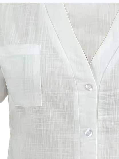 Women's Casual Blouse - Soft Pink Everyday shirt, Button-Front Placket, Non-Stretch Fabric for Office, Brunch, Lounge - Machine Washable All-Season Women's Blouse, Office Attire, Textured Fabric, Comfortable Wear, Versatile T