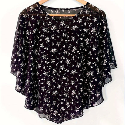 Floral Print Semi-sheer Blouse, Elegant Batwing Sleeve Irregular Hem Top For Spring & Summer, Women's Clothing