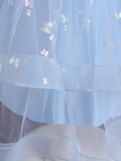 Beautiful Butterfly Ruffle Mesh Tutu Dress - Elegant Girls' Party Dresses for Birthday Gifts - Stylish Solid Colors, Ruffled Design, and Flowy Mesh Fabric