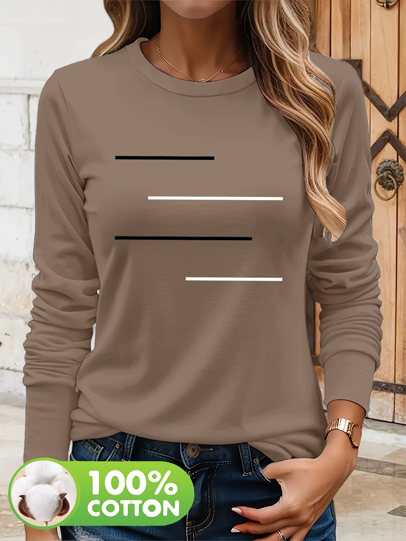 Women's Olive Green Long Sleeve T-Shirt - Minimalist Elegant Top, Soft Everyday Shirt for Casual & Formal Outfits - NC-13210, Allseason Top, Modern Fashion, Durable Clothing, Basic Blouse, Office Wear