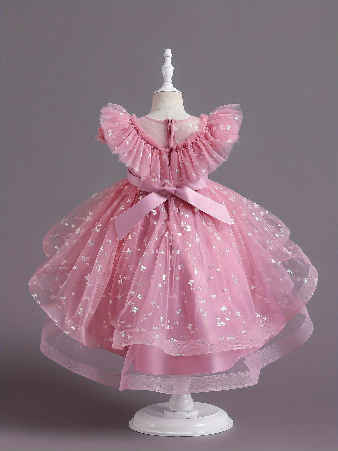 Beautiful Butterfly Ruffle Mesh Tutu Dress - Elegant Girls' Party Dresses for Birthday Gifts - Stylish Solid Colors, Ruffled Design, and Flowy Mesh Fabric