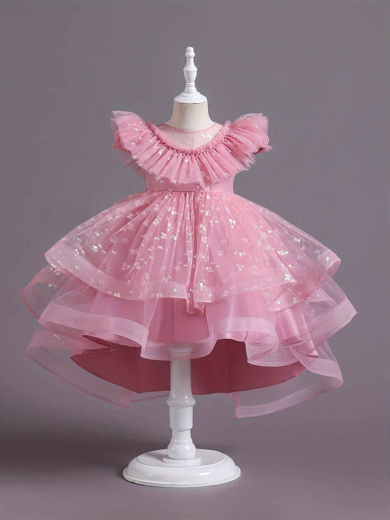 Beautiful Butterfly Ruffle Mesh Tutu Dress - Elegant Girls' Party Dresses for Birthday Gifts - Stylish Solid Colors, Ruffled Design, and Flowy Mesh Fabric