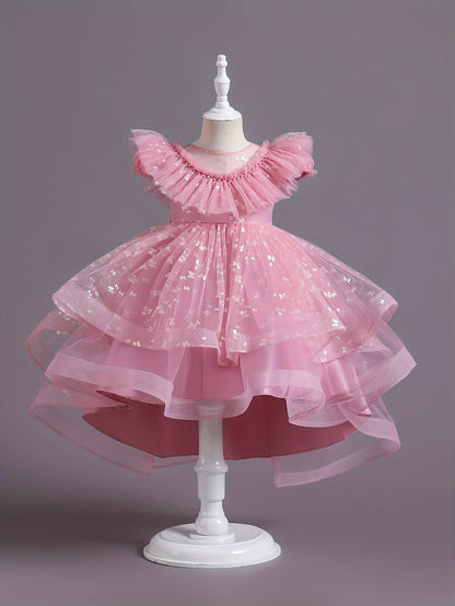 Beautiful Butterfly Ruffle Mesh Tutu Dress - Elegant Girls' Party Dresses for Birthday Gifts - Stylish Solid Colors, Ruffled Design, and Flowy Mesh Fabric