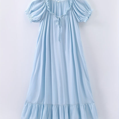Romantic Lace Trim Princess Nightdress - Soft, Sweet, and Cute V-Neck Ruffle Hem Sleep Dress for Women - Comfortable, Breathable, and Relaxed Fit Sleepwear & Dresses for a Good Night's Sleep