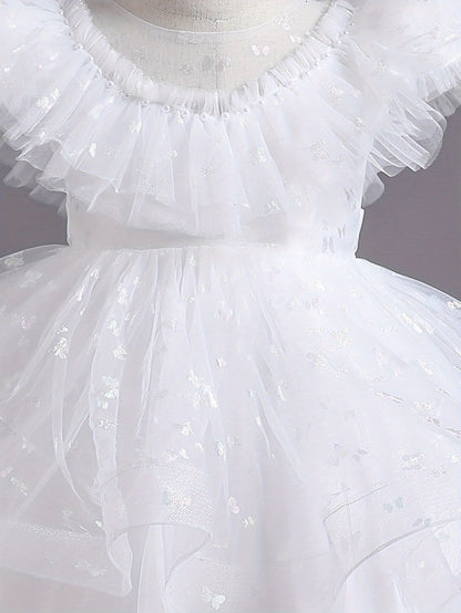 Beautiful Butterfly Ruffle Mesh Tutu Dress - Elegant Girls' Party Dresses for Birthday Gifts - Stylish Solid Colors, Ruffled Design, and Flowy Mesh Fabric