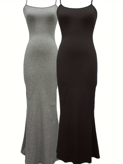 2 Packs Solid Cami Dresses, Casual Sleeveless Bodycon Dress, Women's Clothing