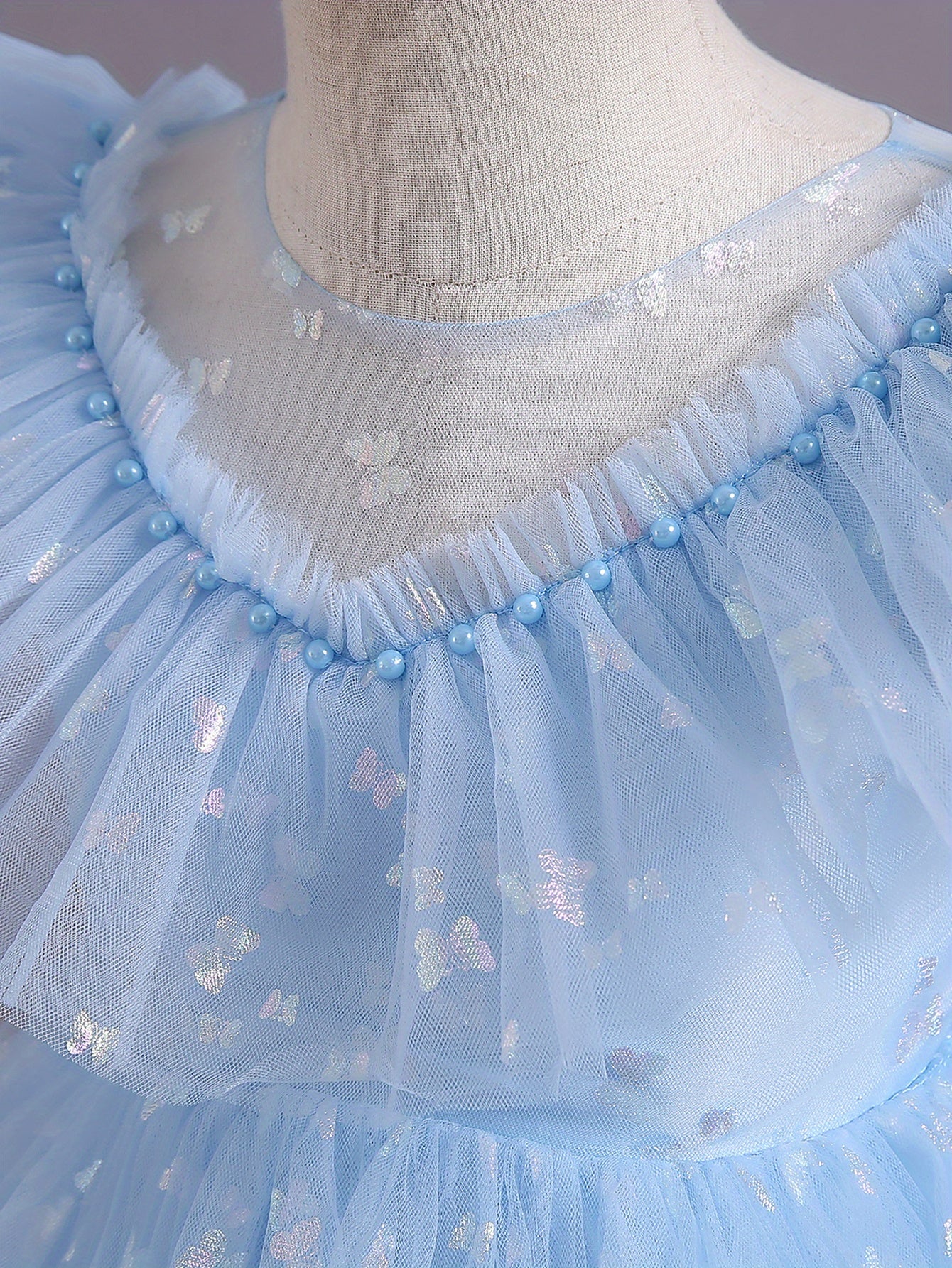 Beautiful Butterfly Ruffle Mesh Tutu Dress - Elegant Girls' Party Dresses for Birthday Gifts - Stylish Solid Colors, Ruffled Design, and Flowy Mesh Fabric