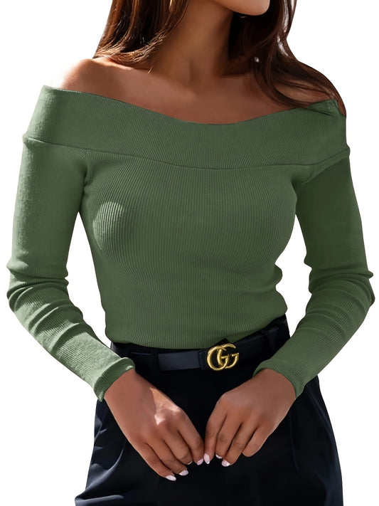 Long Sleeve Off The Shoulder Elegant Slim Fitted Womens Tops Tees Shirts Blouses