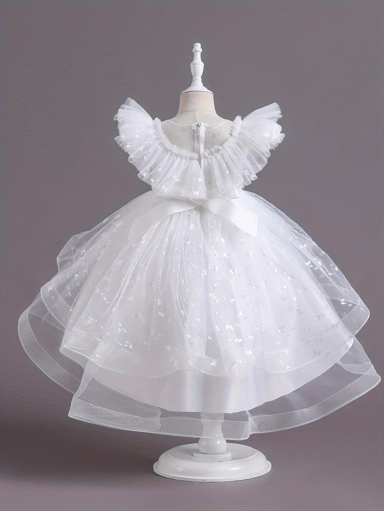 Beautiful Butterfly Ruffle Mesh Tutu Dress - Elegant Girls' Party Dresses for Birthday Gifts - Stylish Solid Colors, Ruffled Design, and Flowy Mesh Fabric