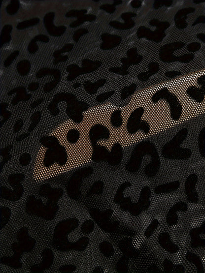 Mens O-neck Mesh Shirt Leopard Pattern See Through Blouse Party Sexy Shirt Pullover