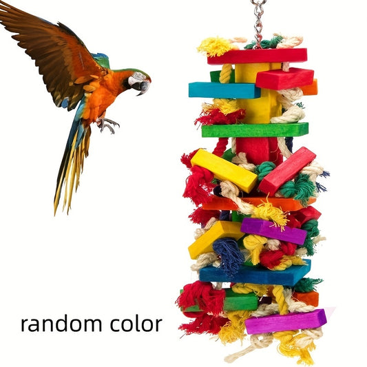 Large Durable Wooden Bird Chew Toy - Colorful Rope for Foraging and Beak Health - Parrot Bite and Play Accessory
