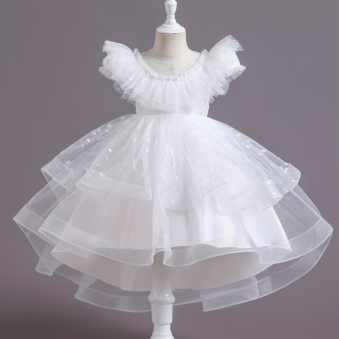 Beautiful Butterfly Ruffle Mesh Tutu Dress - Elegant Girls' Party Dresses for Birthday Gifts - Stylish Solid Colors, Ruffled Design, and Flowy Mesh Fabric