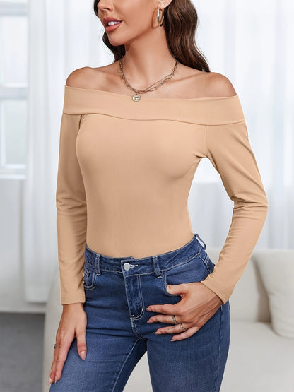 Long Sleeve Off The Shoulder Elegant Slim Fitted Womens Tops Tees Shirts Blouses
