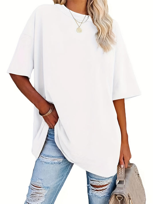 Round Neck Casual T-Shirt, Short Sleeves Loose Fit Basic Sports Tee, Women's Activewear