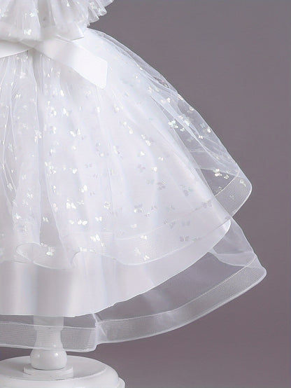 Beautiful Butterfly Ruffle Mesh Tutu Dress - Elegant Girls' Party Dresses for Birthday Gifts - Stylish Solid Colors, Ruffled Design, and Flowy Mesh Fabric