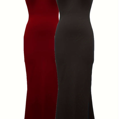 2 Packs Solid Cami Dresses, Casual Sleeveless Bodycon Dress, Women's Clothing