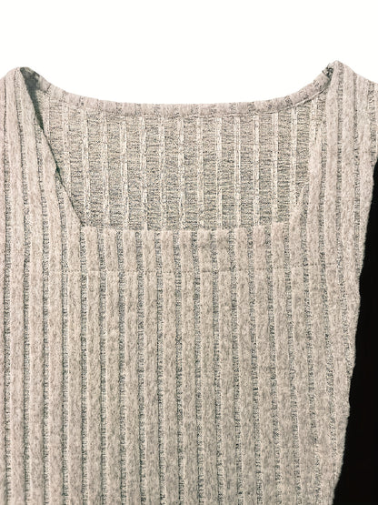 Women'S Casual Square Neck Long Sleeve Top, Asymmetrical Solid Color Knit Polyester Blouse with Spandex, Fashionable Spring/Fall Outerwear, 230gsm Fabric Weight