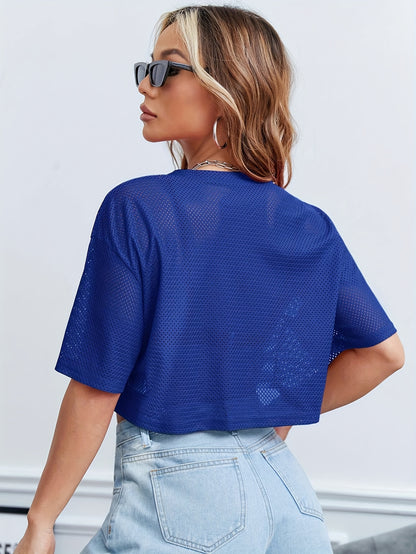 Women's Mesh Sports T-Shirt With Number 98 Print, Spring/Summer, Loose Crop Top, Y2K Vintage American Style, Casual Short Sleeve Tee