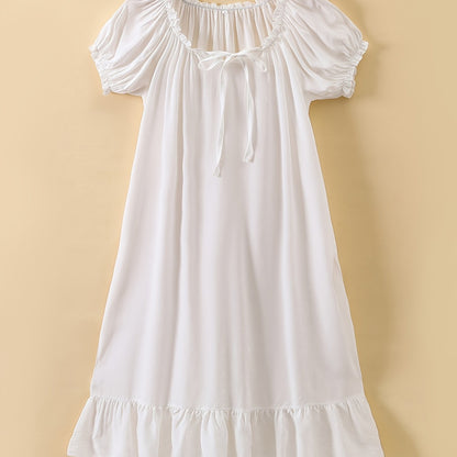 Romantic Lace Trim Princess Nightdress - Soft, Sweet, and Cute V-Neck Ruffle Hem Sleep Dress for Women - Comfortable, Breathable, and Relaxed Fit Sleepwear & Dresses for a Good Night's Sleep