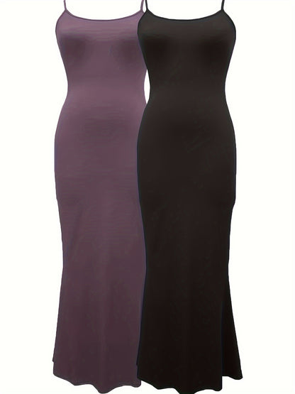2 Packs Solid Cami Dresses, Casual Sleeveless Bodycon Dress, Women's Clothing