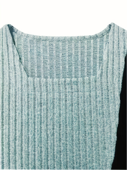 Women'S Casual Square Neck Long Sleeve Top, Asymmetrical Solid Color Knit Polyester Blouse with Spandex, Fashionable Spring/Fall Outerwear, 230gsm Fabric Weight