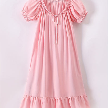 Romantic Lace Trim Princess Nightdress - Soft, Sweet, and Cute V-Neck Ruffle Hem Sleep Dress for Women - Comfortable, Breathable, and Relaxed Fit Sleepwear & Dresses for a Good Night's Sleep